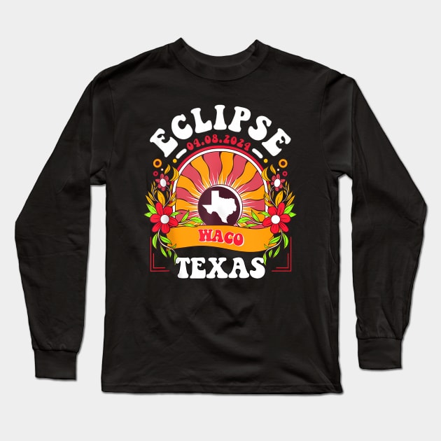 Eclipse 2024 Waco Texas Total Solar Eclipse Long Sleeve T-Shirt by Diana-Arts-C